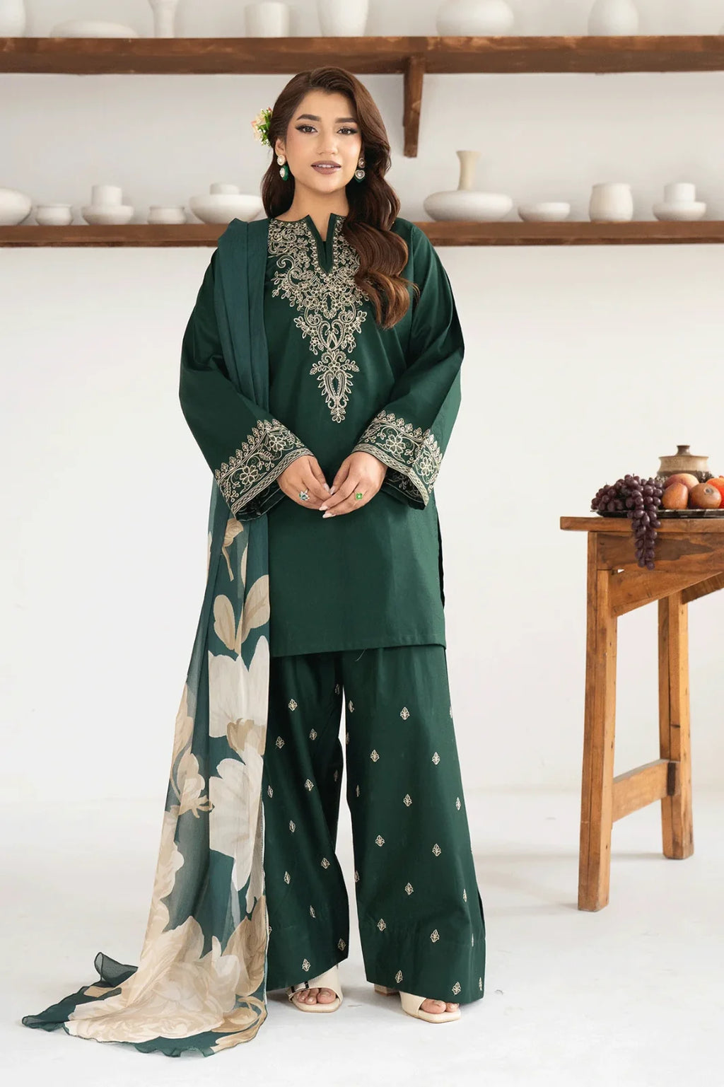 Aabroo– Embroidered 3 Piece