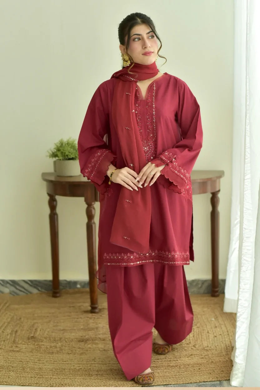 Mahrukh– Embroidered 3 Piece