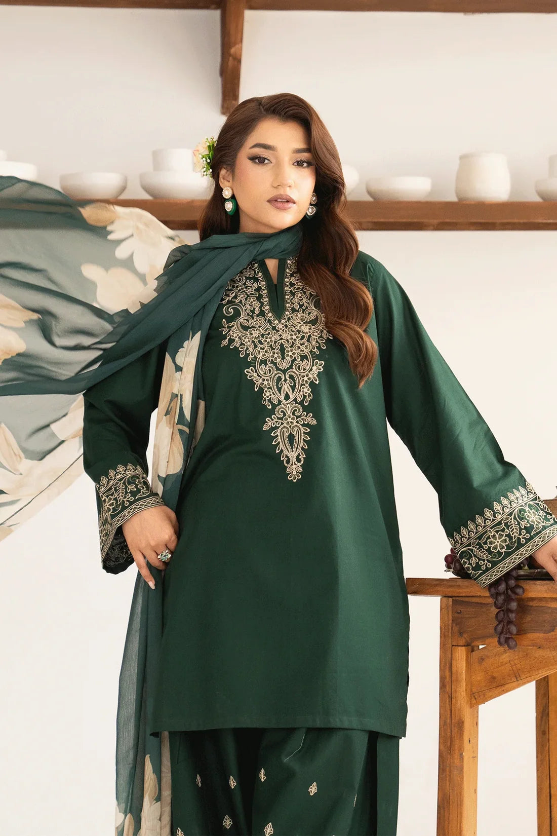 Aabroo– Embroidered 3 Piece