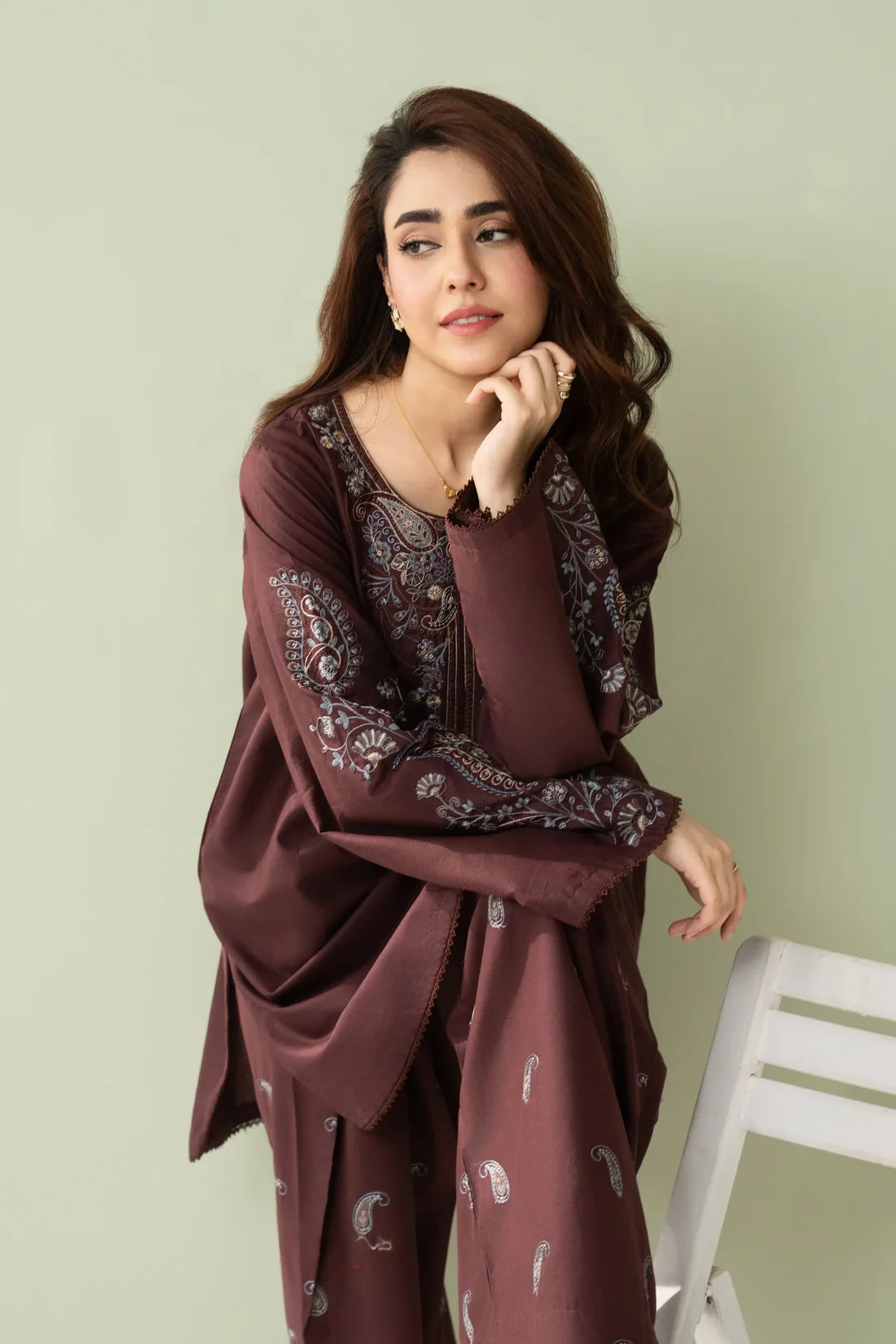 Chocolate– Embroidered 2 Piece
