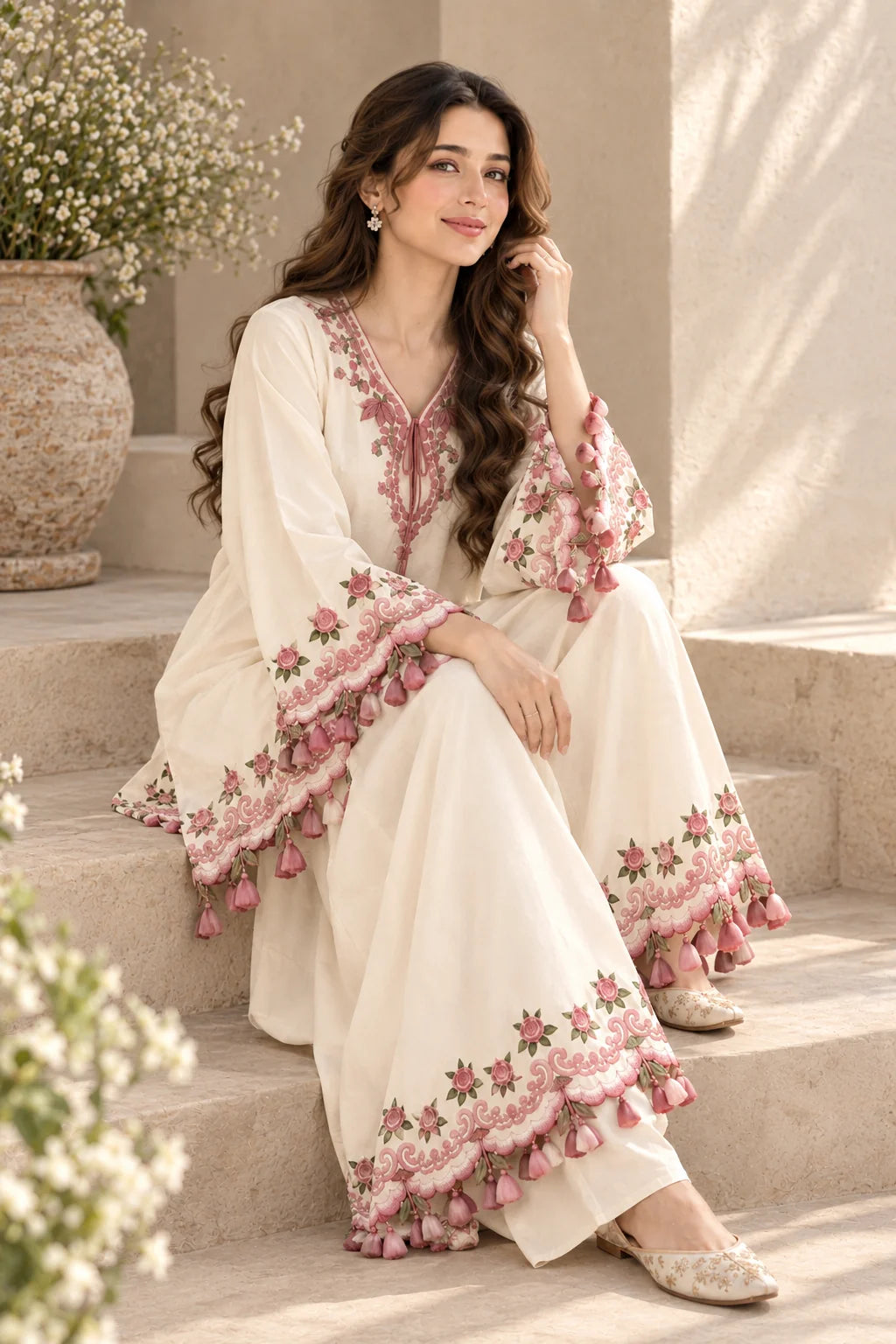 Snow Rose– Embroidered 2 Piece