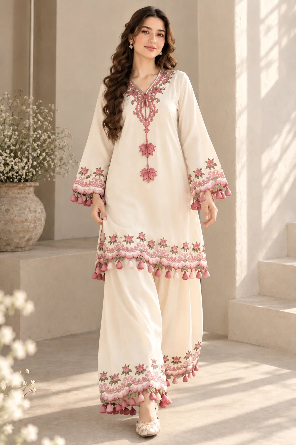 Snow Rose– Embroidered 2 Piece