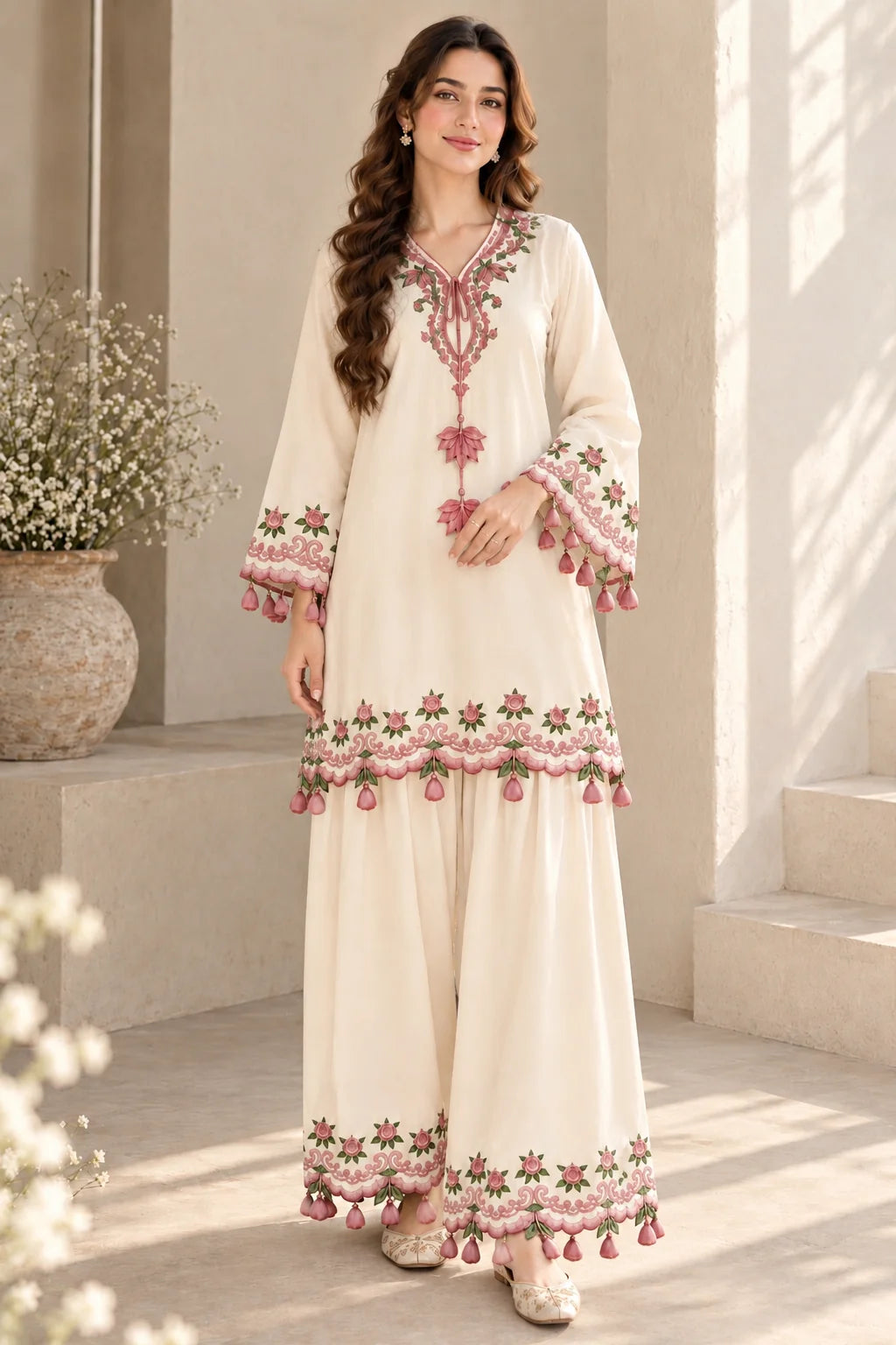 Snow Rose– Embroidered 2 Piece
