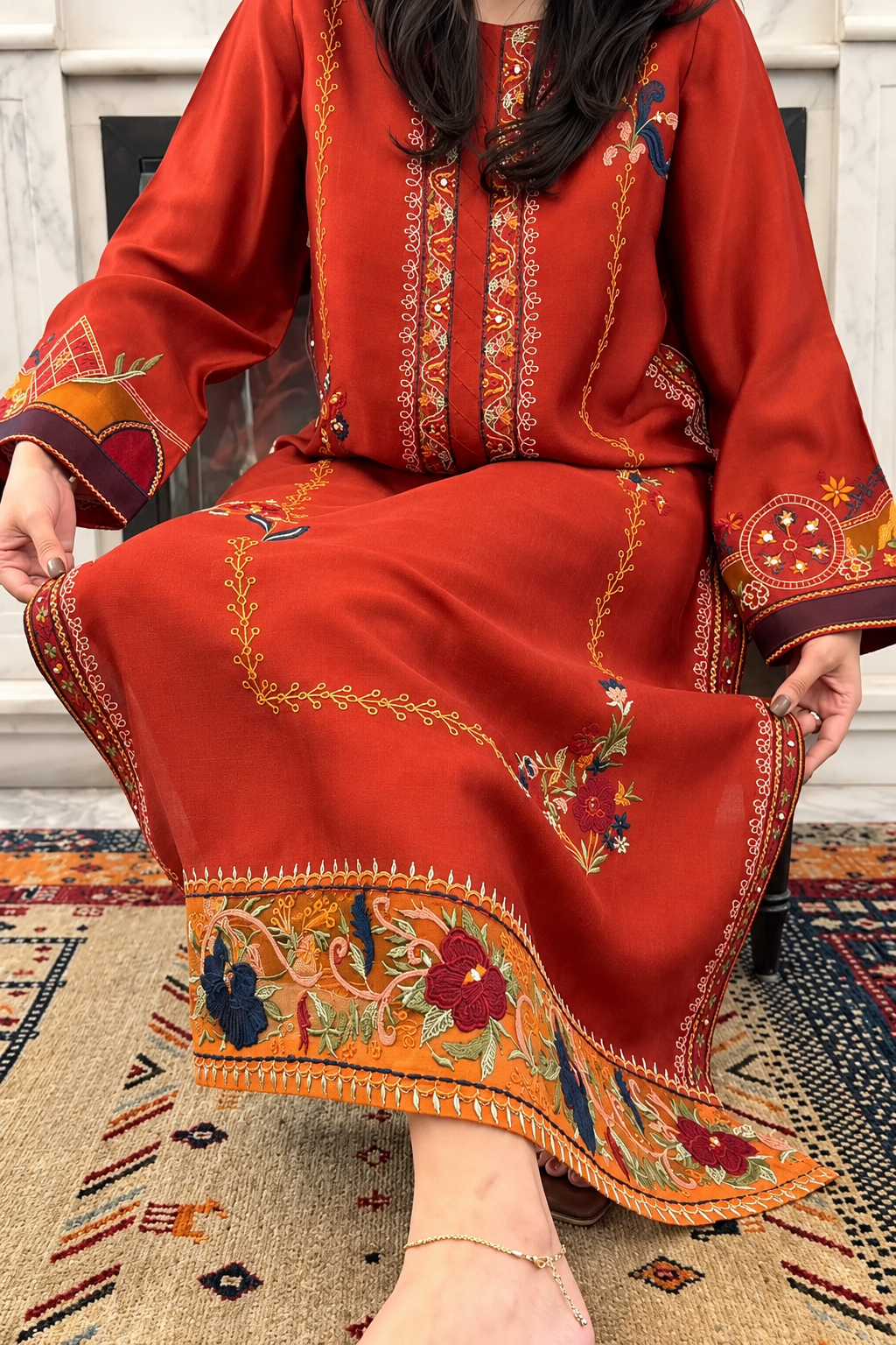 Winter Ember– Embroidered 3 Piece