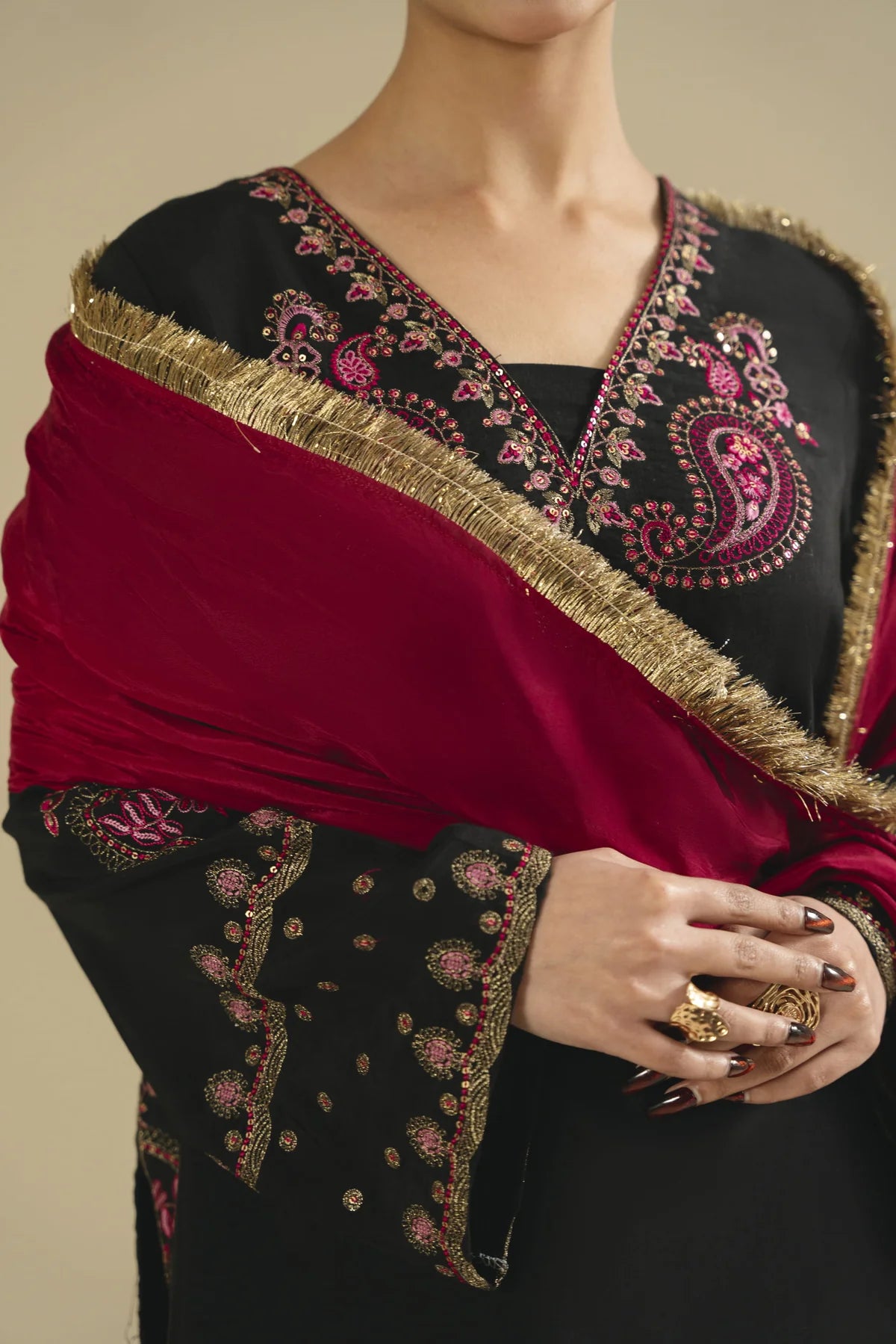 Evening Ember– Embroidered 3 Piece
