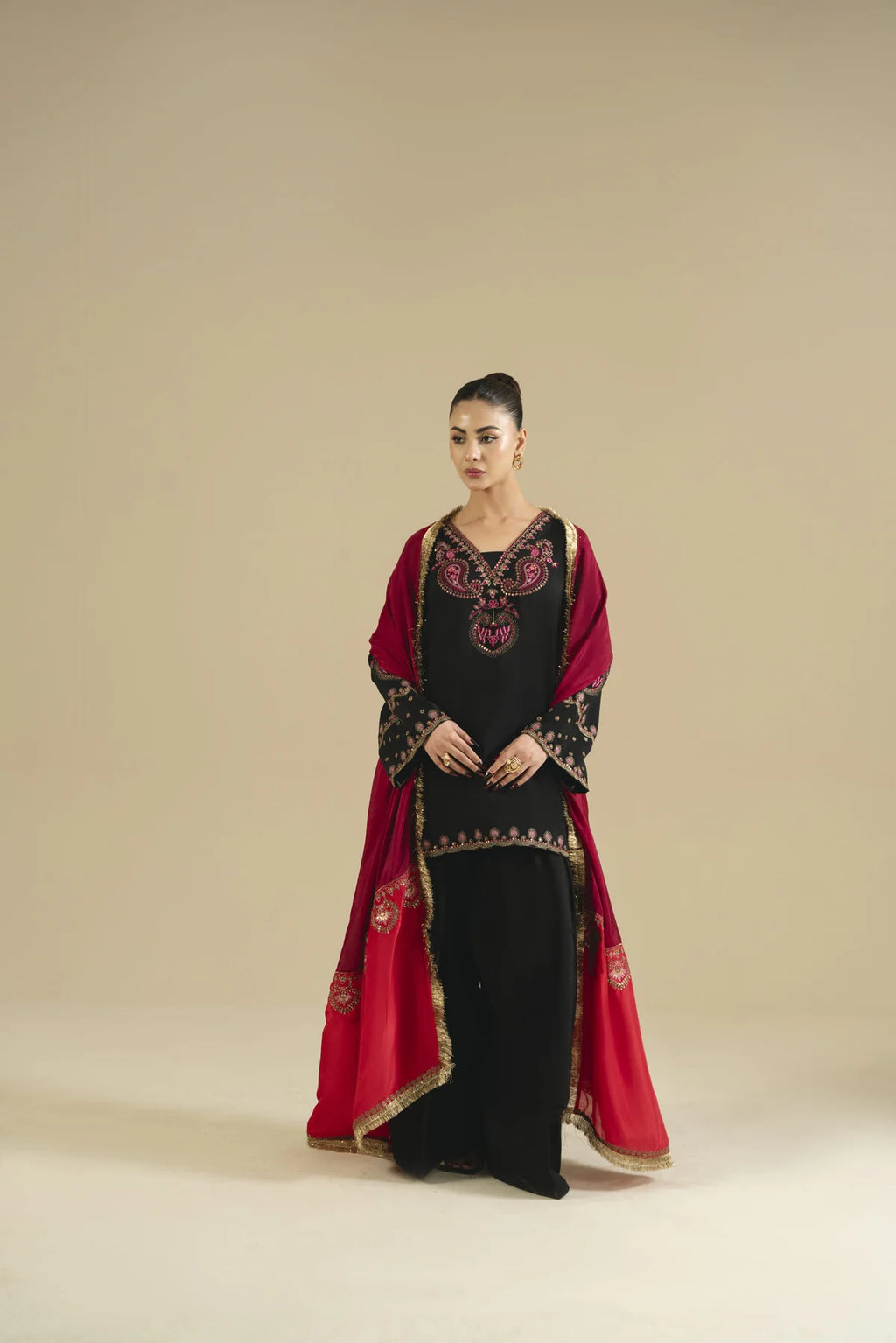 Evening Ember– Embroidered 3 Piece