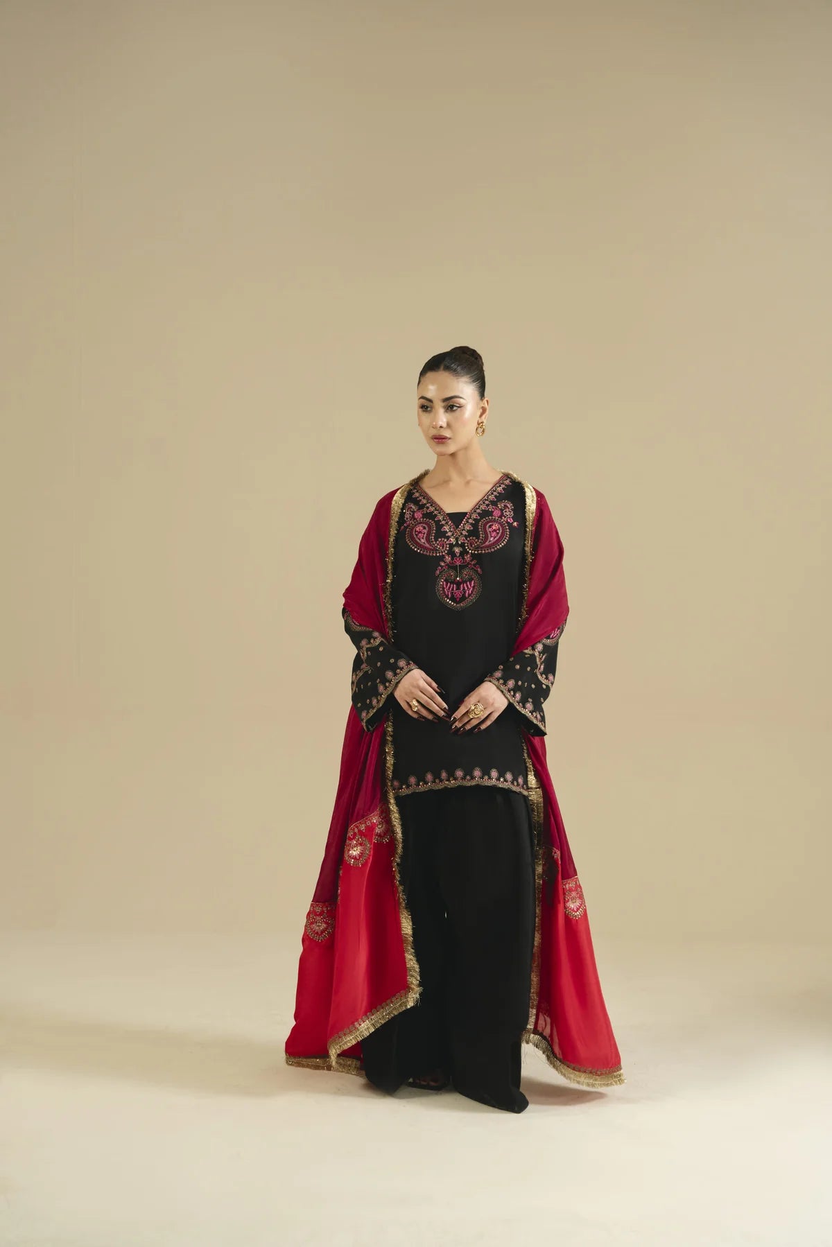 Evening Ember– Embroidered 3 Piece