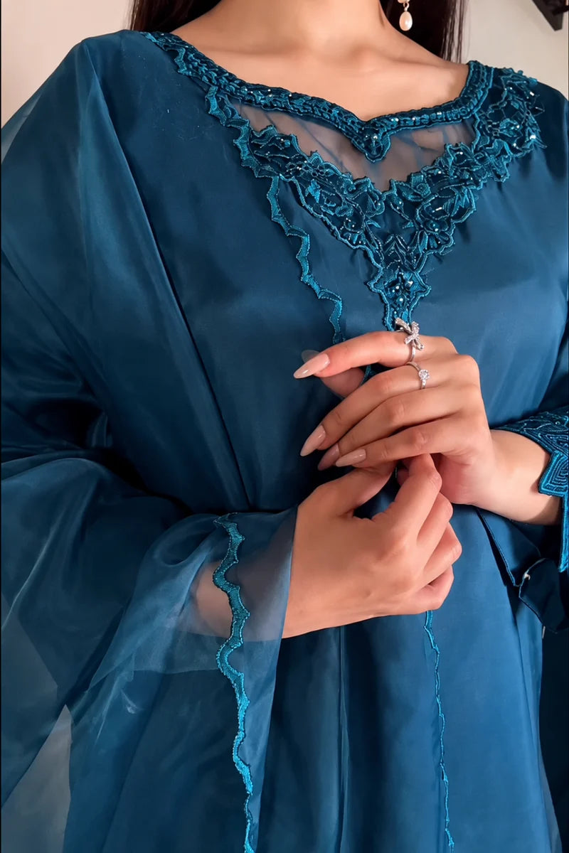 Midnight Teal– Embroidered 3 Piece